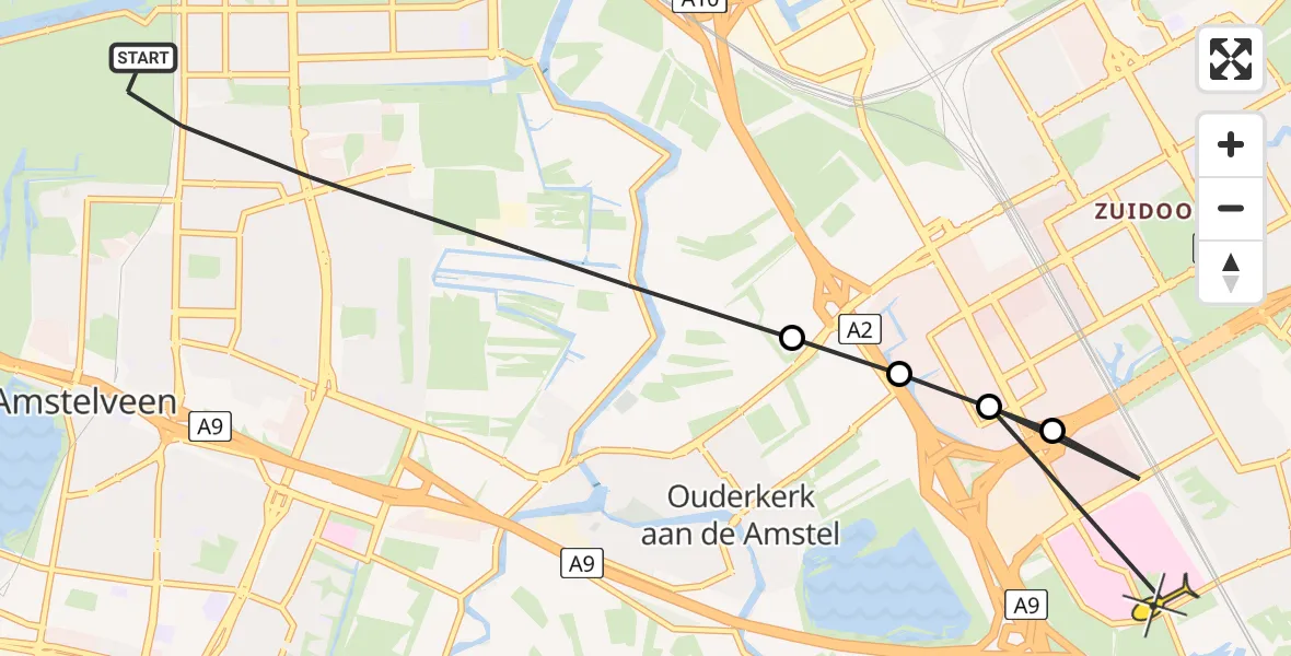 Routekaart van de vlucht: Lifeliner 1 naar Academisch Medisch Centrum (AMC), Prof. J.H. Bavincklaan