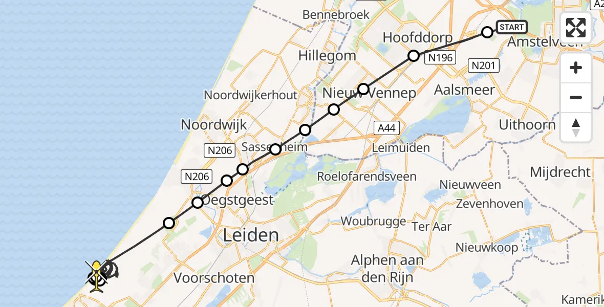 Routekaart van de vlucht: Politiehelikopter naar Wassenaar, Ceintuurbaan