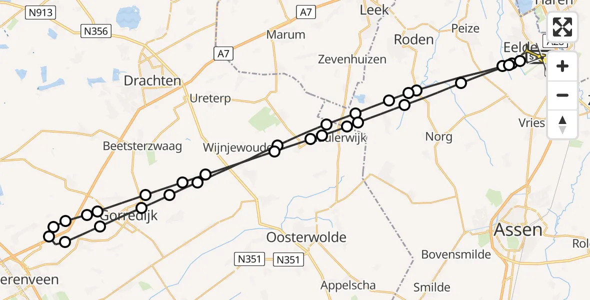Routekaart van de vlucht: Lifeliner 4 naar Groningen Airport Eelde, Molenweg