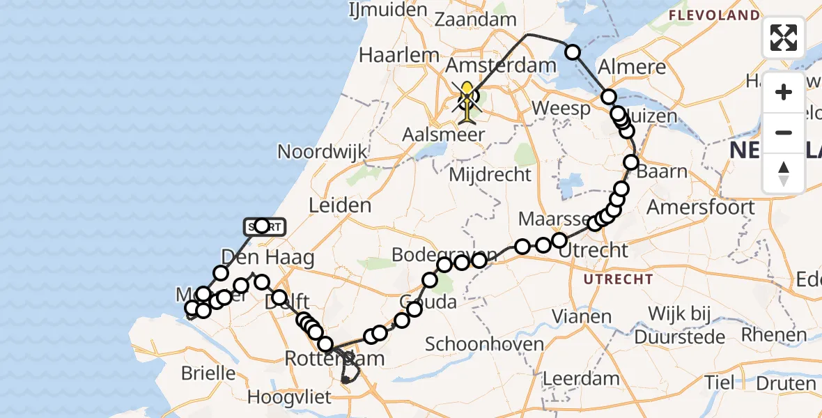 Routekaart van de vlucht: Politiehelikopter naar Schiphol, Noorderstrand