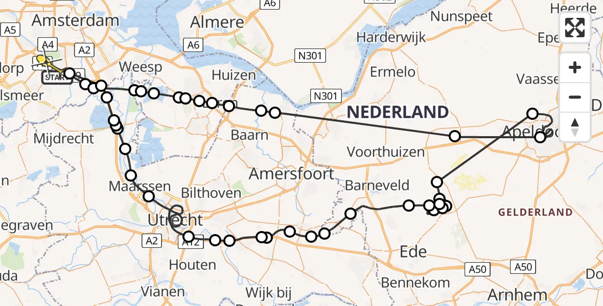 Routekaart van de vlucht: Politieheli naar Amstelveen, Langs de Akker