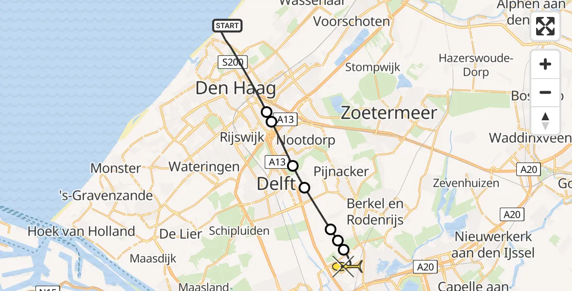 Routekaart van de vlucht: Lifeliner 2 naar Rotterdam The Hague Airport, Nettenboetstersveld