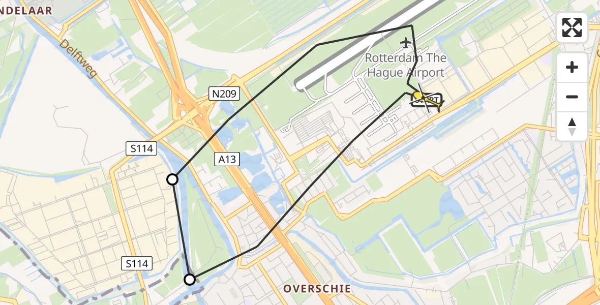 Routekaart van de vlucht: Lifeliner 2 naar Rotterdam The Hague Airport, Schielandstraat