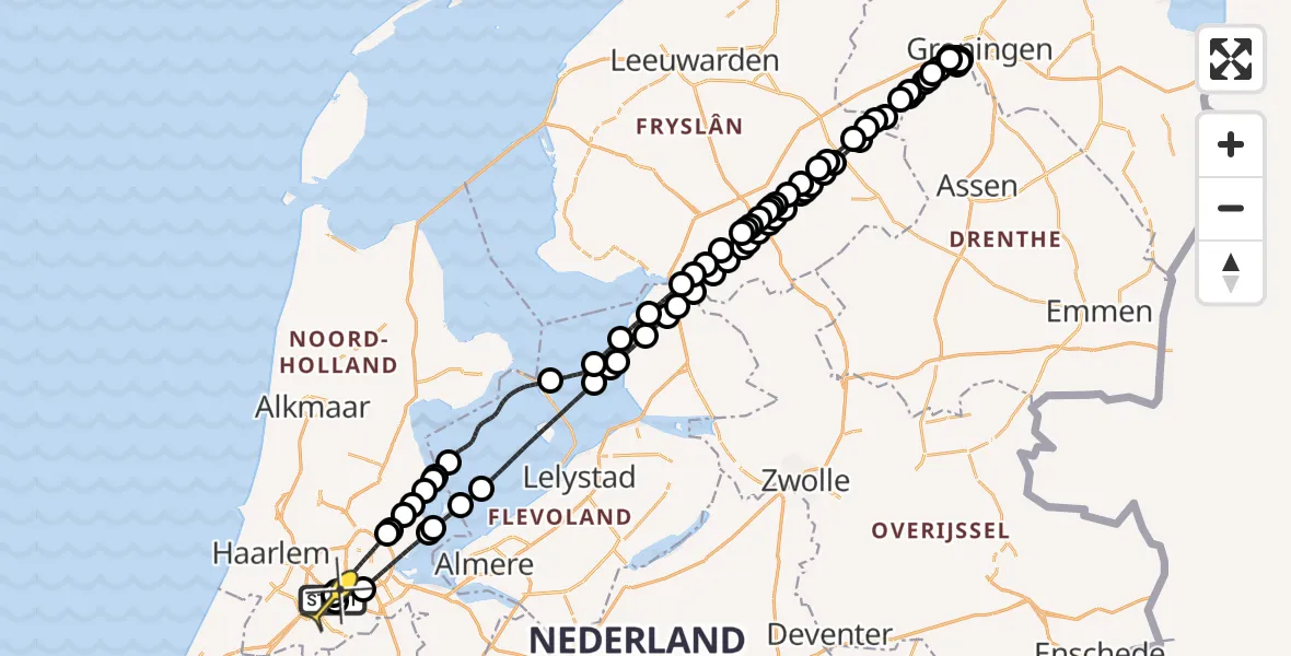 Routekaart van de vlucht: Politieheli naar Schiphol, Halim P.K. straat