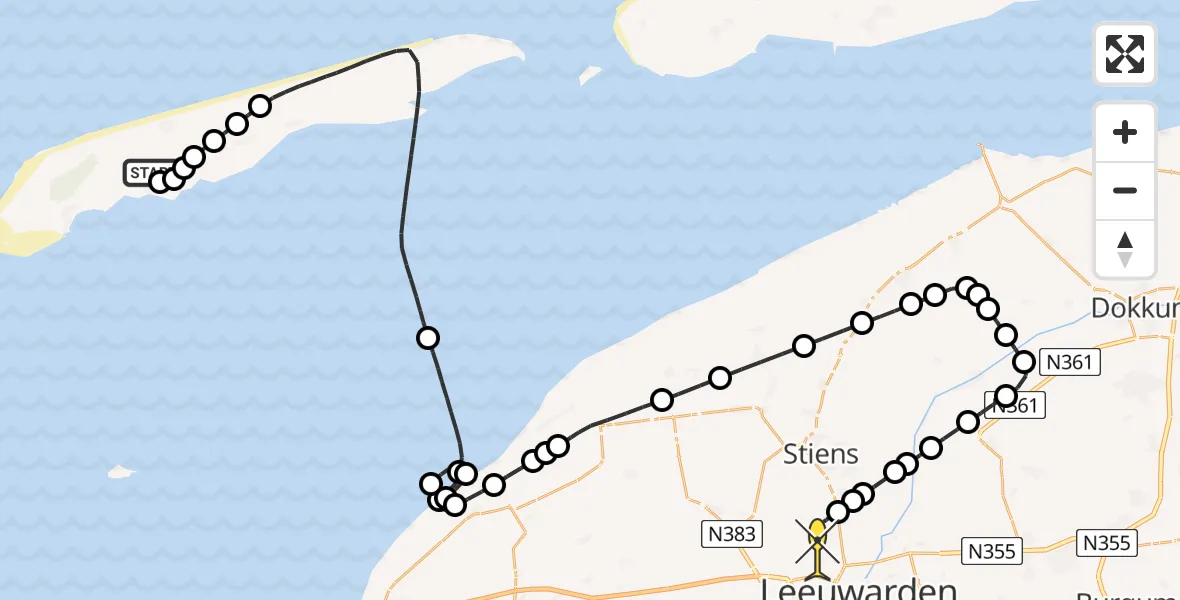 Routekaart van de vlucht: Ambulanceheli naar Vliegbasis Leeuwarden, Seerijp