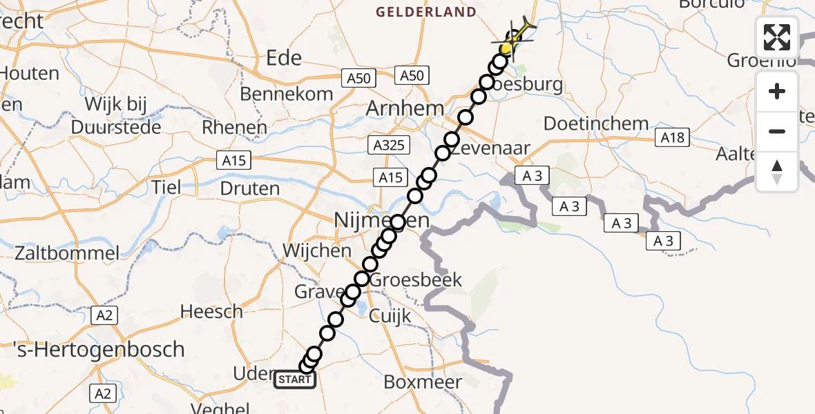 Routekaart van de vlucht: Lifeliner 3 naar Leuvenheim, Nieuwedijk
