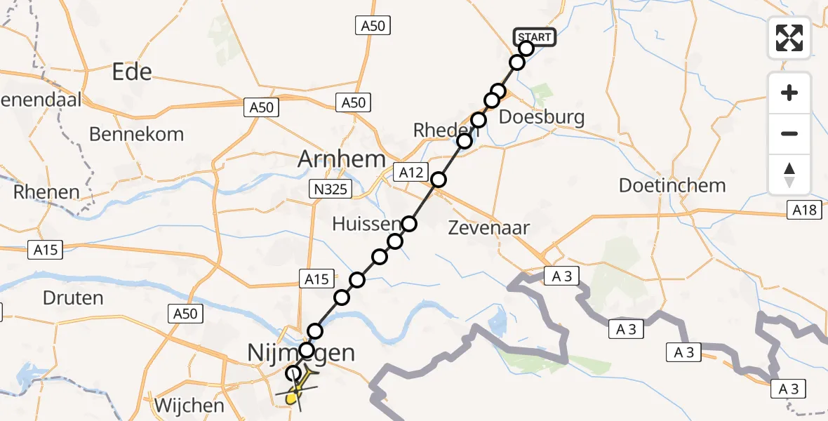 Routekaart van de vlucht: Lifeliner 3 naar Radboud Universitair Medisch Centrum, Zutphensestraatweg