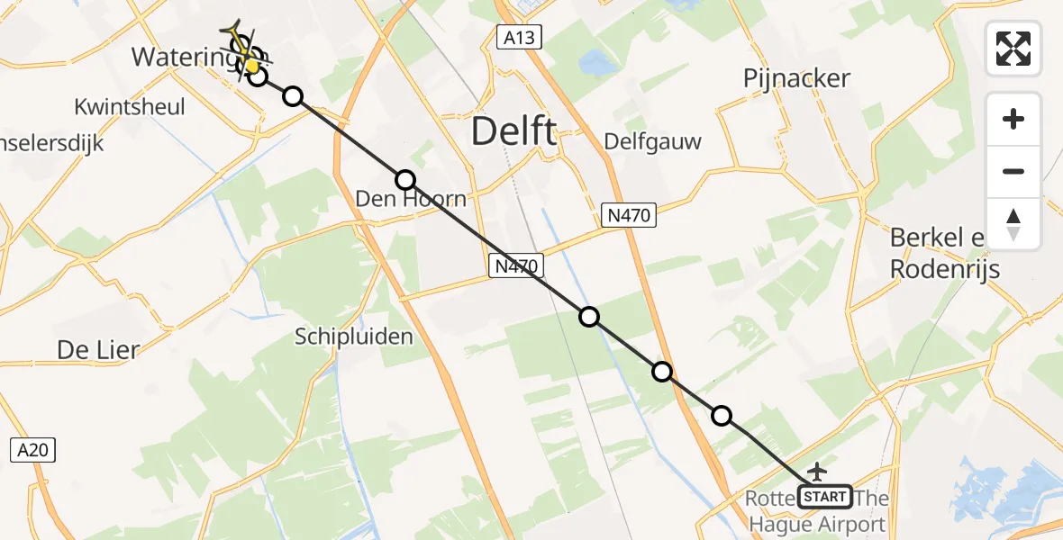 Routekaart van de vlucht: Lifeliner 2 naar Wateringen, Waterlandsingel