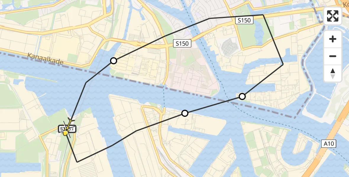 Routekaart van de vlucht: Lifeliner 1 naar Amsterdam Heliport, Elbaweg