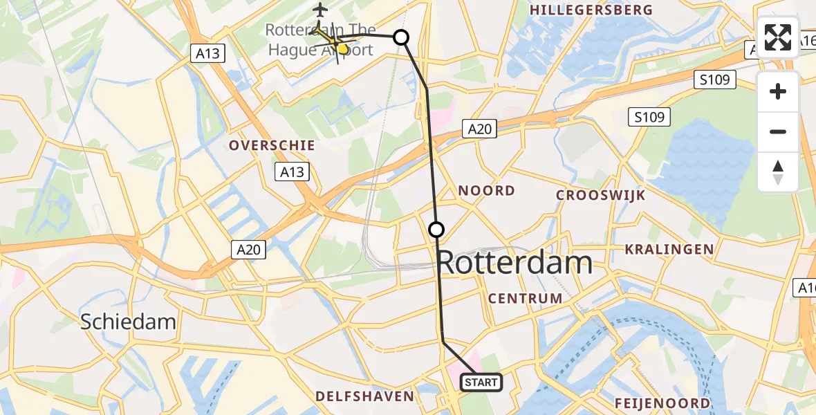 Routekaart van de vlucht: Lifeliner 2 naar Rotterdam The Hague Airport, Lumeystraat