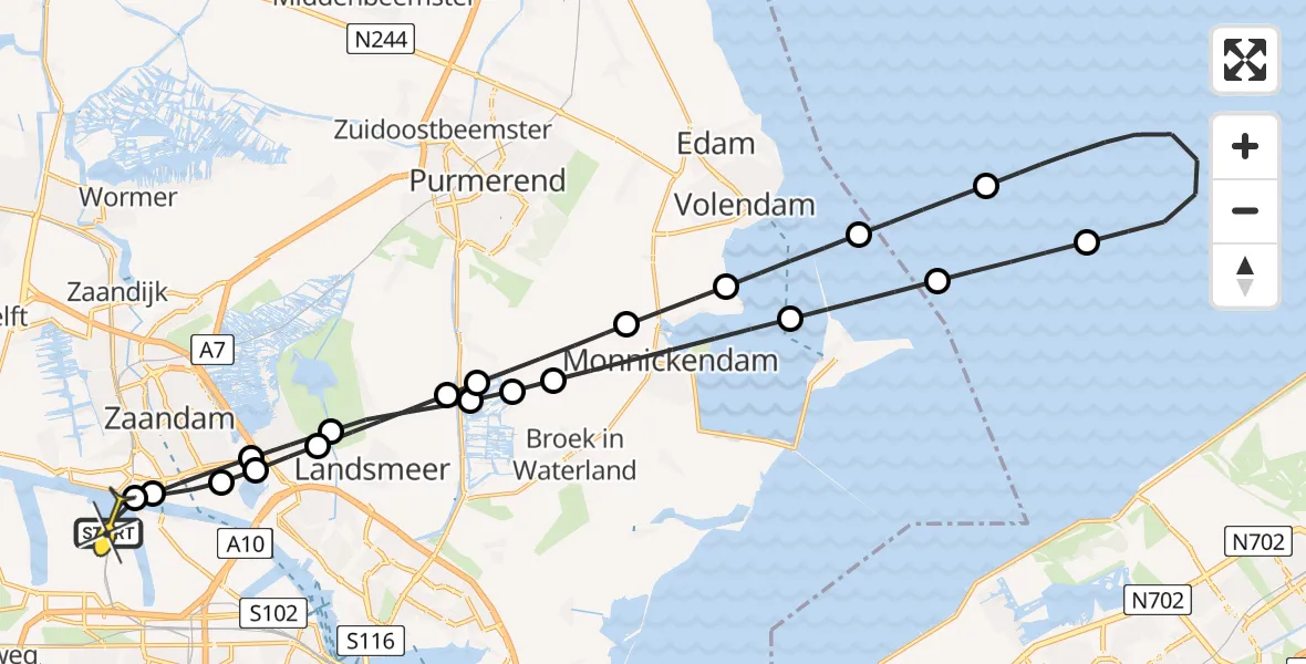 Routekaart van de vlucht: Lifeliner 1 naar Amsterdam Heliport, HVC - Afvalinzameling