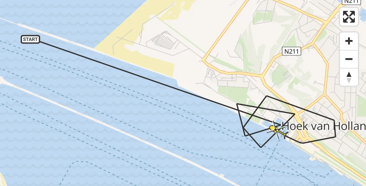Routekaart van de vlucht: Politieheli naar Hoek van Holland, Berghaven