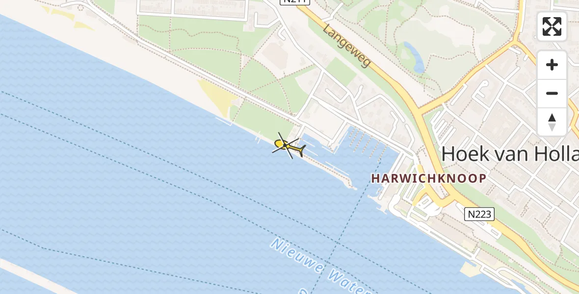 Routekaart van de vlucht: Politiehelikopter naar Hoek van Holland