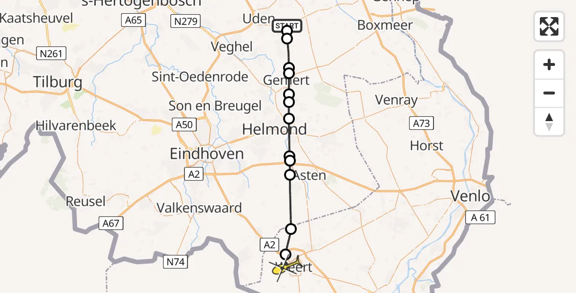 Routekaart van de vlucht: Lifeliner 3 naar Weert, Oosterheidestraat