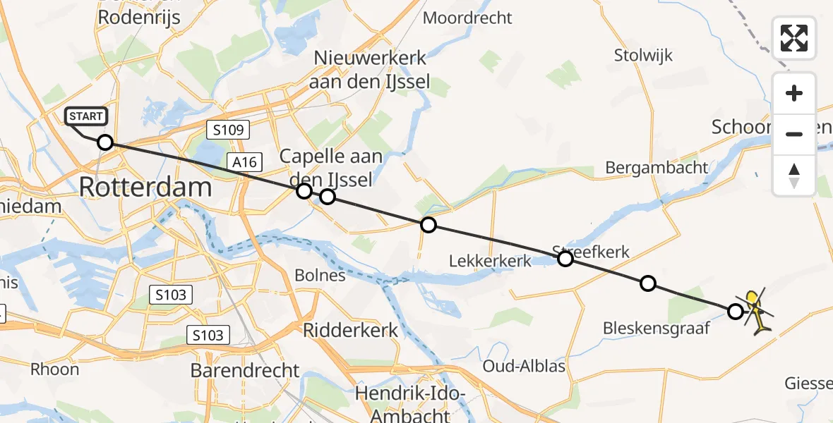 Routekaart van de vlucht: Lifeliner 2 naar Molenaarsgraaf, Tegelplaats