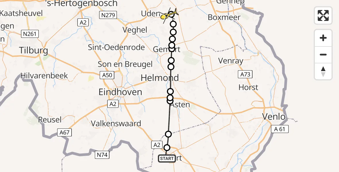 Routekaart van de vlucht: Lifeliner 3 naar Vliegbasis Volkel, Tobbersdijk