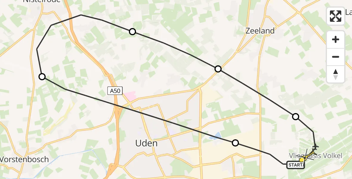 Routekaart van de vlucht: Lifeliner 3 naar Vliegbasis Volkel, Zeelandsedijk