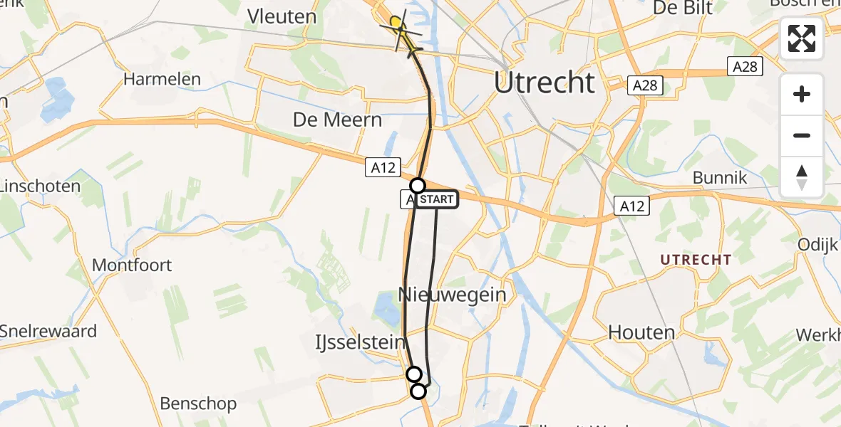 Routekaart van de vlucht: Politieheli naar Utrecht, Egelweide