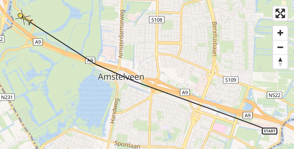 Routekaart van de vlucht: Politiehelikopter naar Amstelveen, Elegast