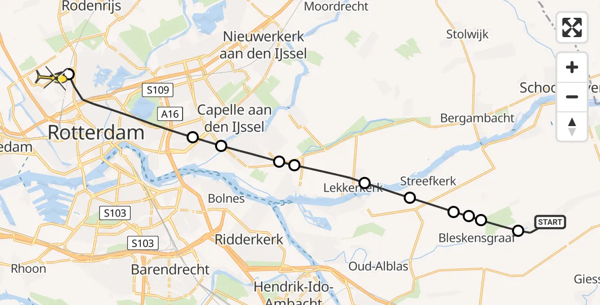 Routekaart van de vlucht: Lifeliner 2 naar Rotterdam The Hague Airport, Tielmanstraat