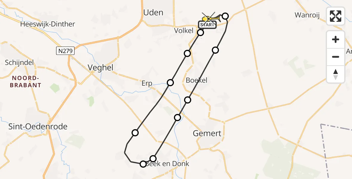 Routekaart van de vlucht: Lifeliner 3 naar Vliegbasis Volkel, Rechtestraat
