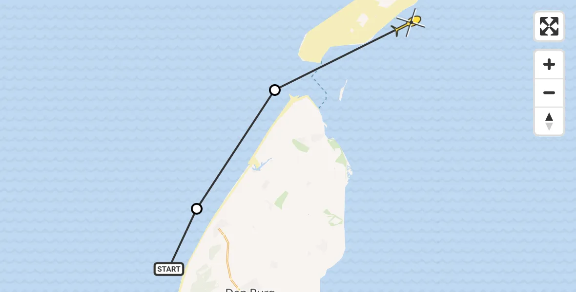 Routekaart van de vlucht: Politiehelikopter naar Vlieland