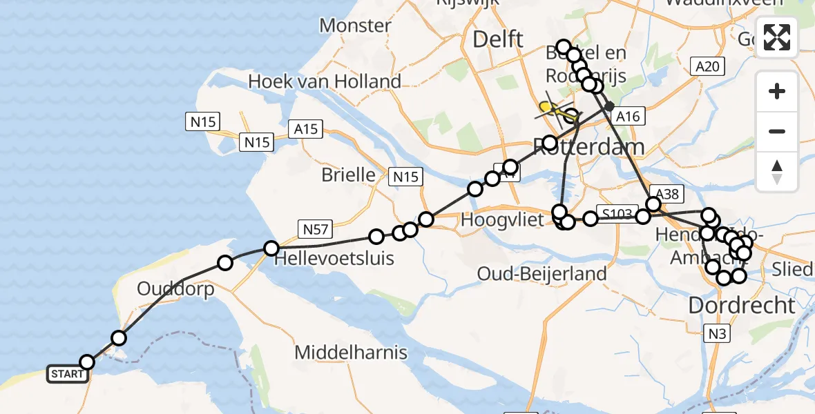 Routekaart van de vlucht: Politiehelikopter naar Rotterdam The Hague Airport, Strand Renesse-Oost