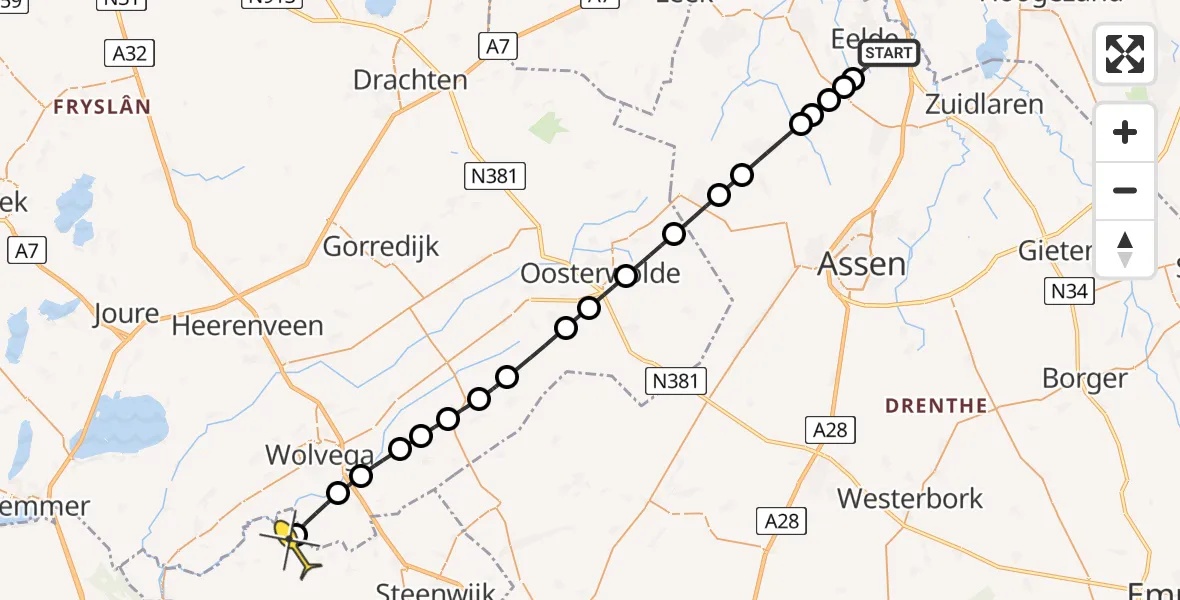 Routekaart van de vlucht: Lifeliner 4 naar Oldemarkt, Lugtenbergerweg