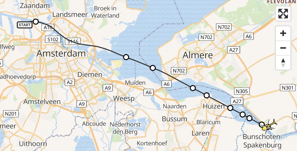 Routekaart van de vlucht: Lifeliner 1 naar Zeewolde, Hemweg
