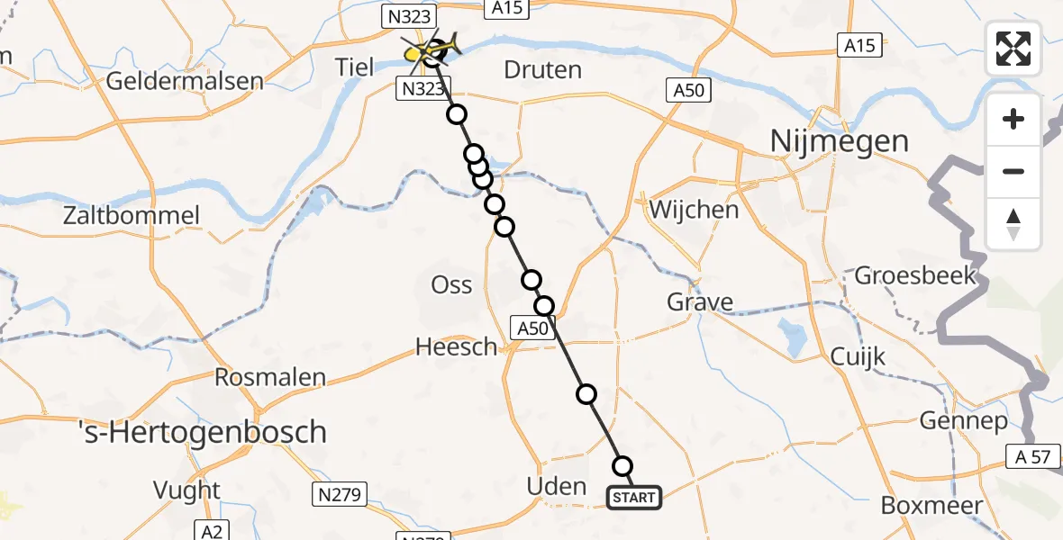 Routekaart van de vlucht: Lifeliner 3 naar Echteld, De Bunders