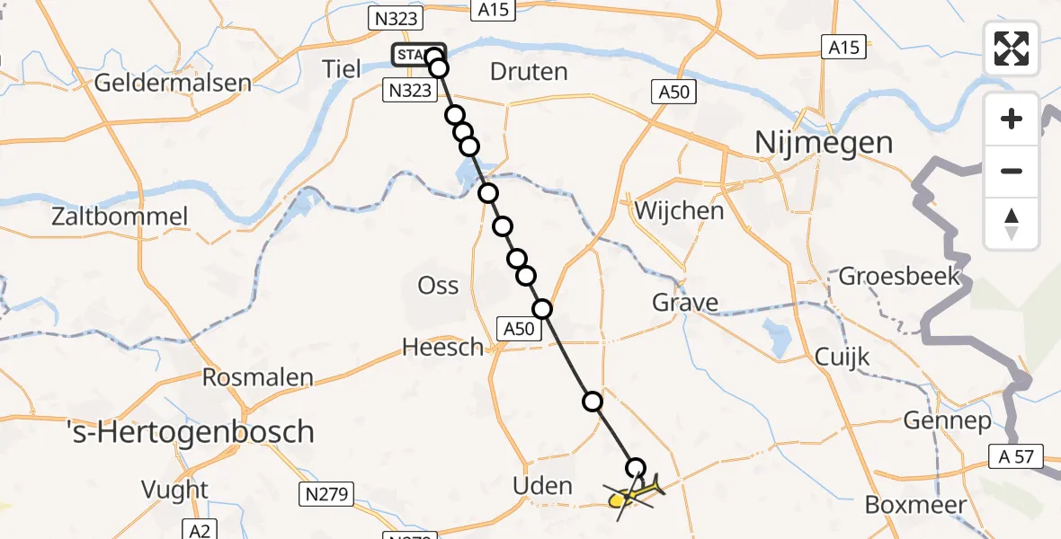 Routekaart van de vlucht: Lifeliner 3 naar Vliegbasis Volkel, Waardweg