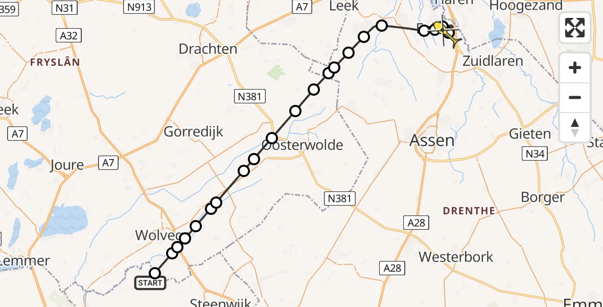 Routekaart van de vlucht: Lifeliner 4 naar Groningen Airport Eelde, Oosterbroekweg
