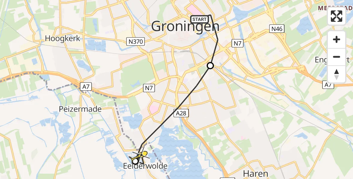 Routekaart van de vlucht: Lifeliner 4 naar Eelderwolde, Sontplein