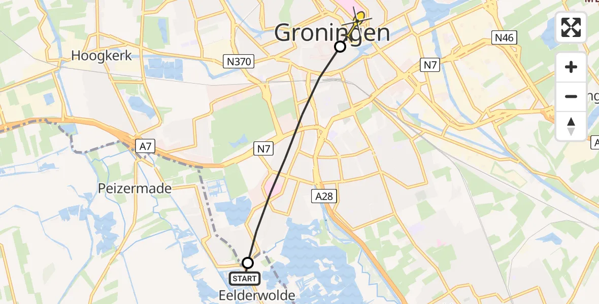 Routekaart van de vlucht: Lifeliner 4 naar Universitair Medisch Centrum Groningen, Van Swietenplein