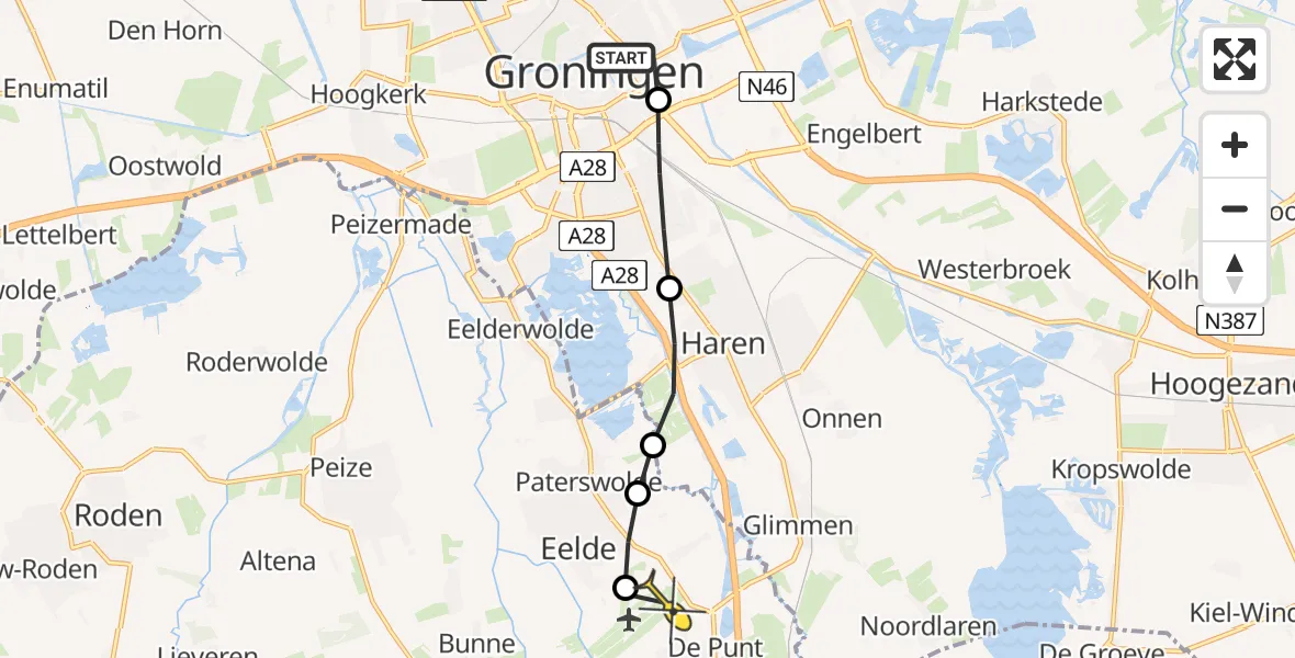 Routekaart van de vlucht: Lifeliner 4 naar Groningen Airport Eelde, Roskildeweg