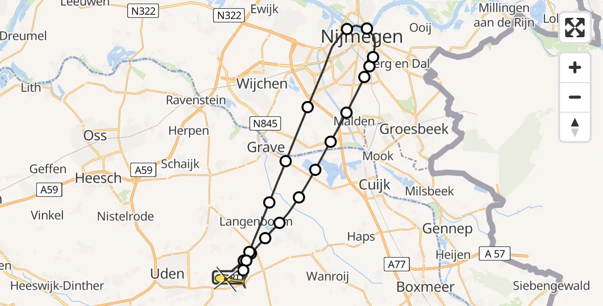 Routekaart van de vlucht: Lifeliner 3 naar Vliegbasis Volkel, Zeelandsedijk