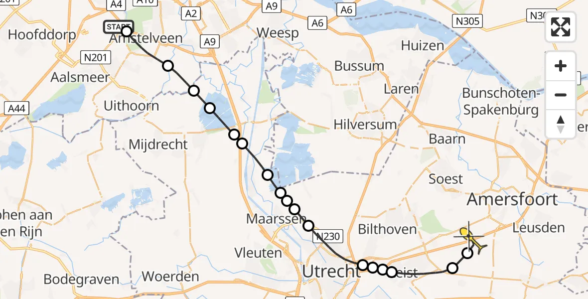 Routekaart van de vlucht: Politiehelikopter naar Amersfoort, Walaardt Sacréstraat