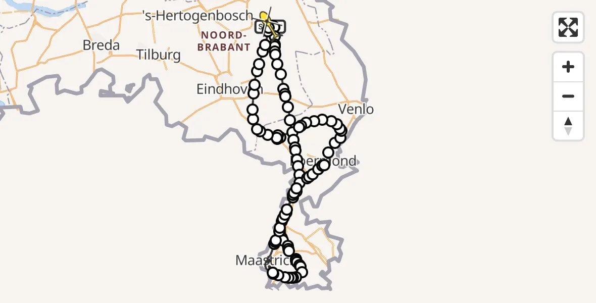 Routekaart van de vlucht: Politieheli naar Vliegbasis Volkel, Noordlaan