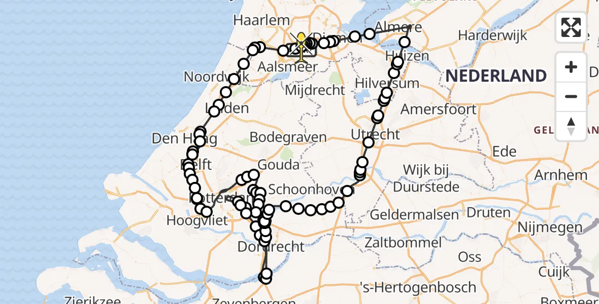 Vluchtroute Politiehelikopter van Schiphol naar Schiphol