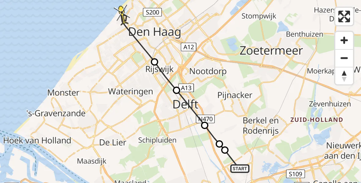 Routekaart van de vlucht: Lifeliner 2 naar Den Haag, Kranenburgweg