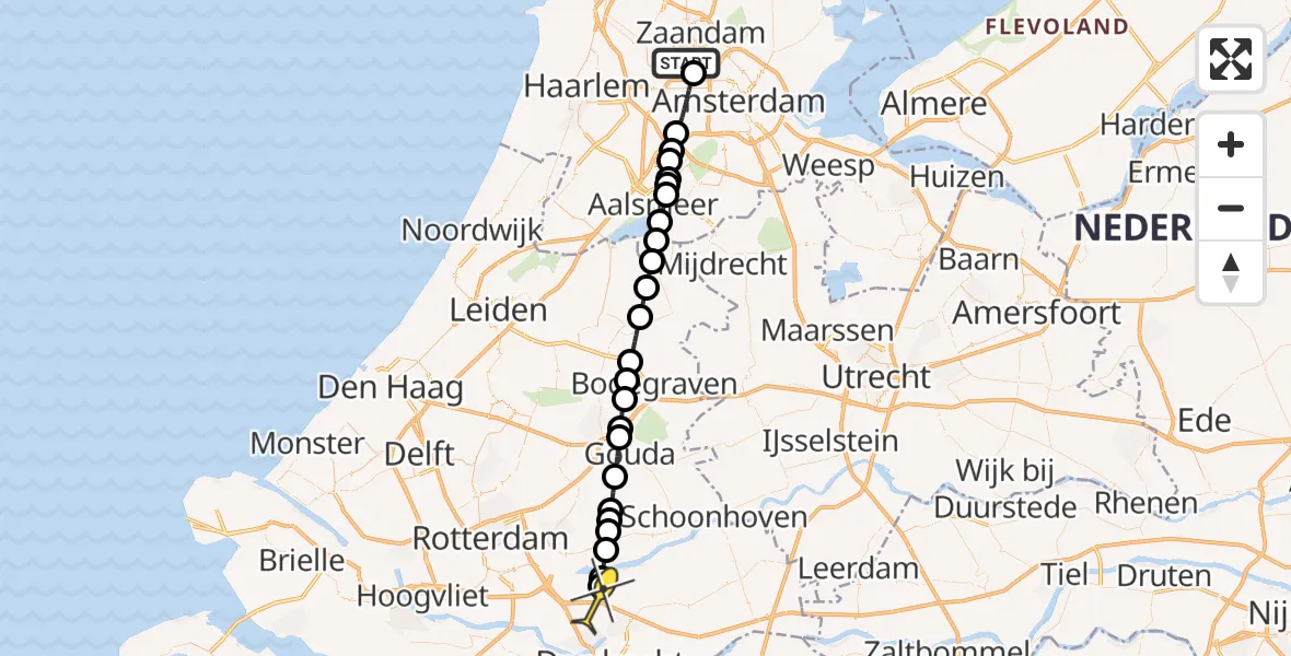 Routekaart van de vlucht: Lifeliner 1 naar Alblasserdam, Westhavenweg