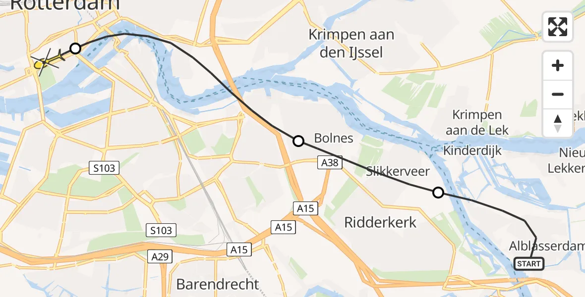 Routekaart van de vlucht: Lifeliner 1 naar Erasmus MC, Libel