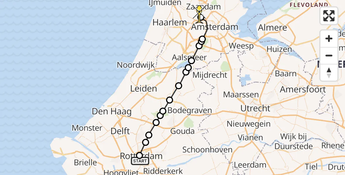 Routekaart van de vlucht: Lifeliner 1 naar Amsterdam Heliport, Nieuwe Binnenweg