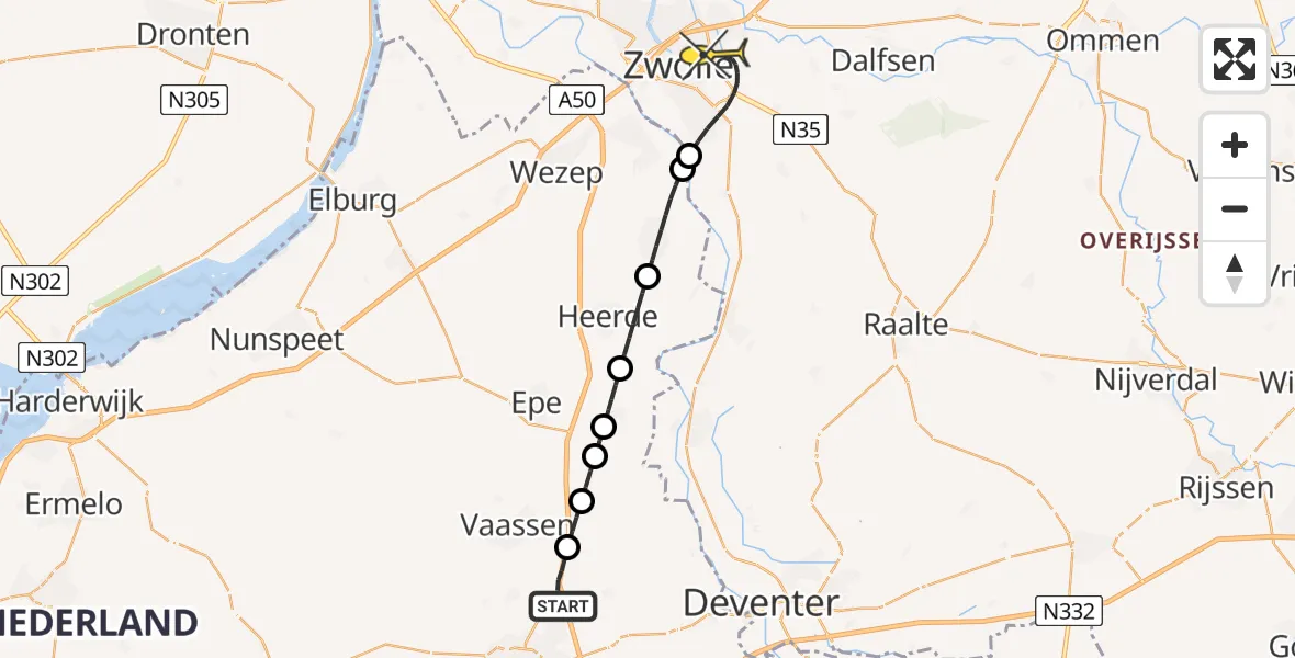 Routekaart van de vlucht: Lifeliner 3 naar Zwolle, Kluin