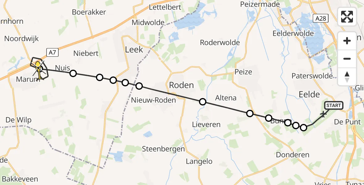Routekaart van de vlucht: Lifeliner 4 naar Marum, Lugtenbergerweg