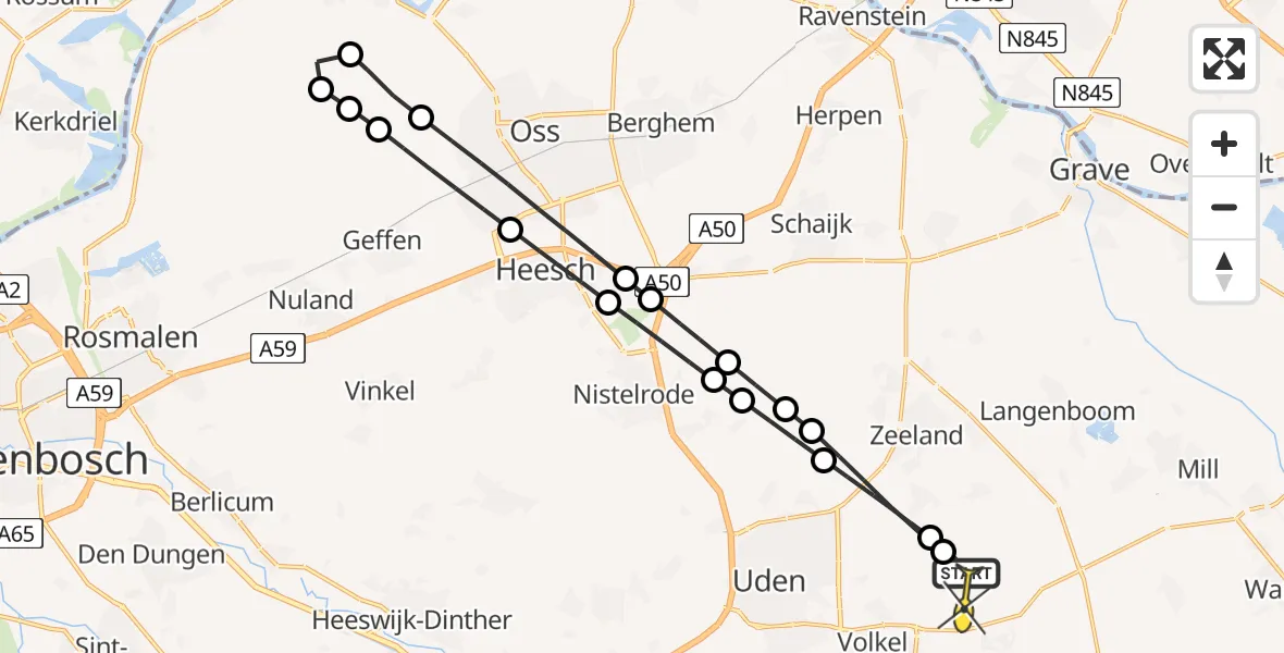 Routekaart van de vlucht: Lifeliner 3 naar Vliegbasis Volkel, De Bunders