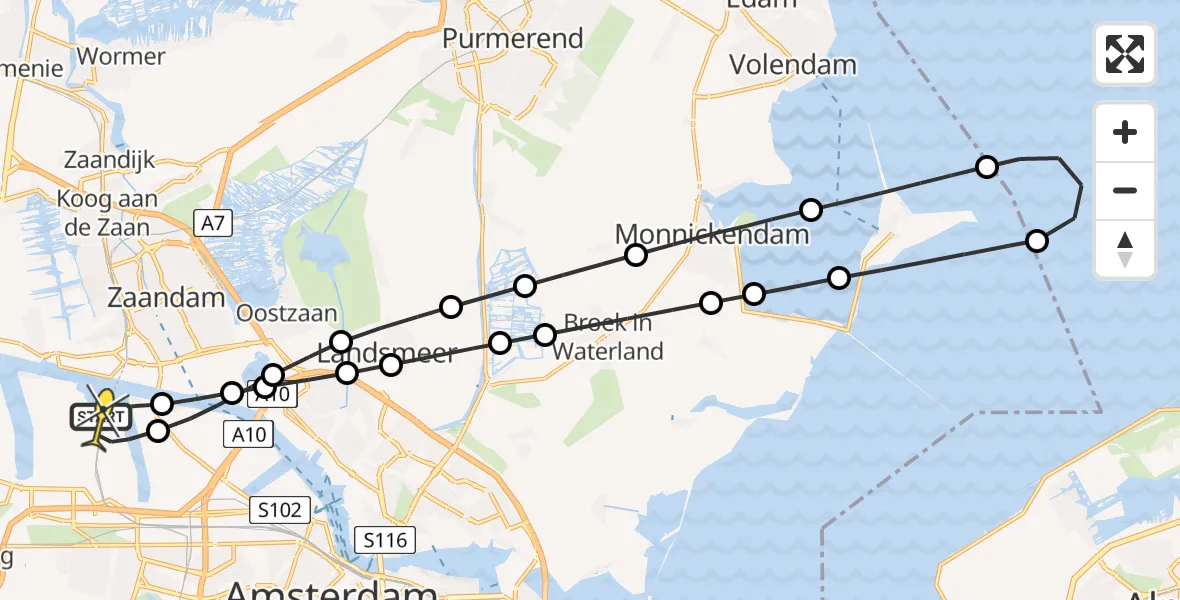Routekaart van de vlucht: Lifeliner 1 naar Amsterdam Heliport, Westhavenweg