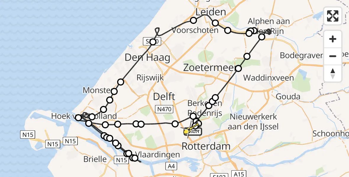 Vluchtroute Politiehelikopter van Rotterdam The Hague Airport naar Rotterdam The Hague Airport