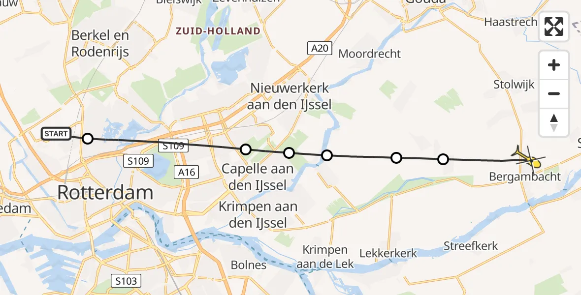 Routekaart van de vlucht: Lifeliner 2 naar Bergambacht, Tinbergenlaan