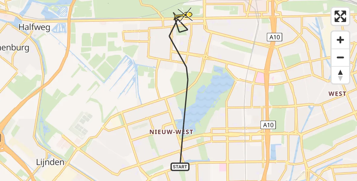 Routekaart van de vlucht: Politieheli naar Amsterdam, Meer en Vaart